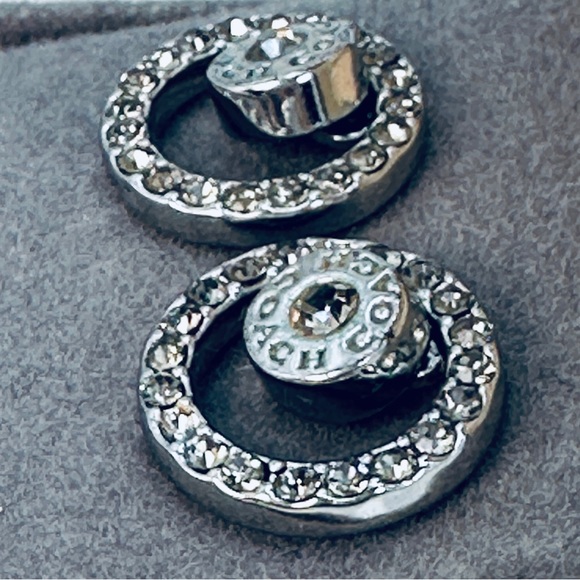 COACH Silver and Crystal Stud Earrings Open Circle Convertible Stud Signed Logo - Picture 4 of 8